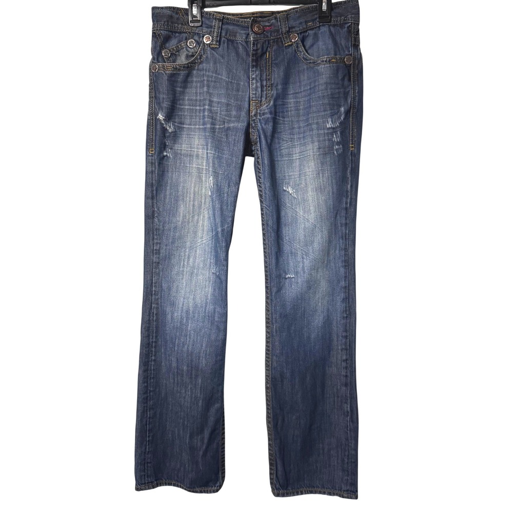 AFFLICTION Cooper Relaxed Boot Jeans Size 32 Leather Distressed Jeans